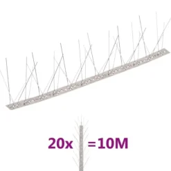 The Living Store 5-raders fågelpiggar i rostfritt stål 20 st 10 m - Djuravvisande medel