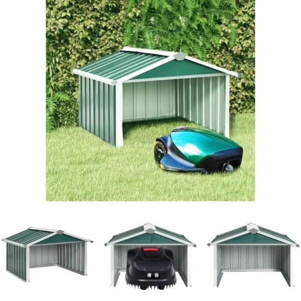 The Living Store Skjul för robotgräsklippare 92x97x63 cm galvaniserat stål grön - Förråd & Redskapsbodar Skjul, Garage & Carports