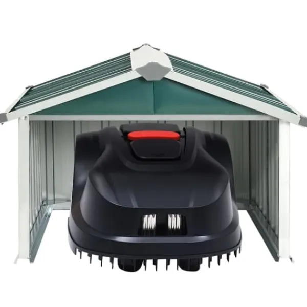 The Living Store Skjul för robotgräsklippare 92x97x63 cm galvaniserat stål grön - Förråd & Redskapsbodar Skjul, Garage & Carports
