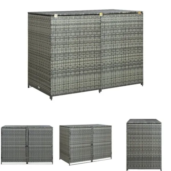 Outlet The Living Store Skjul för 2 soptunnor konstrotting antracit 148x77x111 cm - Förråd & Redskapsbodar Skjul, Garage & Carports
