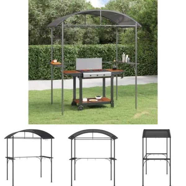 Best The Living Store Tak för grill med sidohyllor antracit 220x115x230 cm stål - Partytält & paviljoner Tält & Lusthus