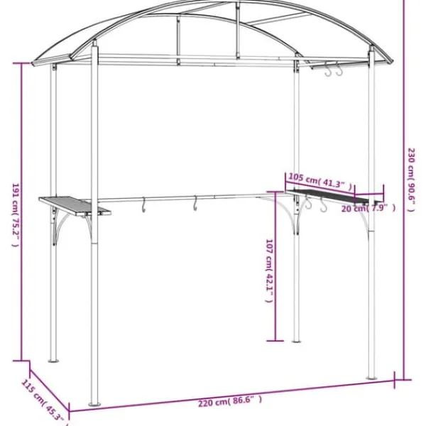 Best The Living Store Tak för grill med sidohyllor antracit 220x115x230 cm stål - Partytält & paviljoner Tält & Lusthus