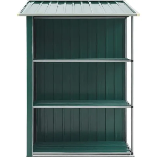 The Living Store Trädgårdsbod med hylla grön 205x130x183 cm järn - Förråd & Redskapsbodar Skjul, Garage & Carports