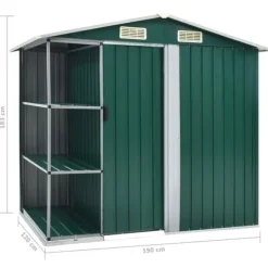 The Living Store Trädgårdsbod med hylla grön 205x130x183 cm järn - Förråd & Redskapsbodar Skjul, Garage & Carports