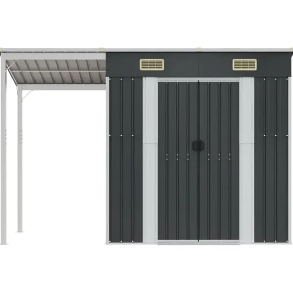 The Living Store Trädgårdsbod med förlängt tak antracit 277x110,5x181 cm stål - Förråd & Redskapsbodar