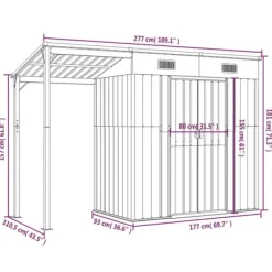 The Living Store Trädgårdsbod med förlängt tak antracit 277x110,5x181 cm stål - Förråd & Redskapsbodar