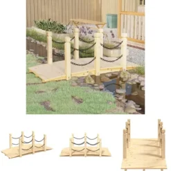 Best The Living Store Trädgårdsbro med kedjeräcken 150x67x56cm massivt granträ - Trädgårdsbroar Trädgårdsbroar