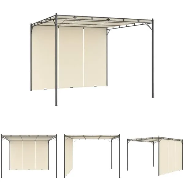 The Living Store Trädgårdspaviljong med draperier 3x3x2,25m gräddvit - Partytält & paviljoner