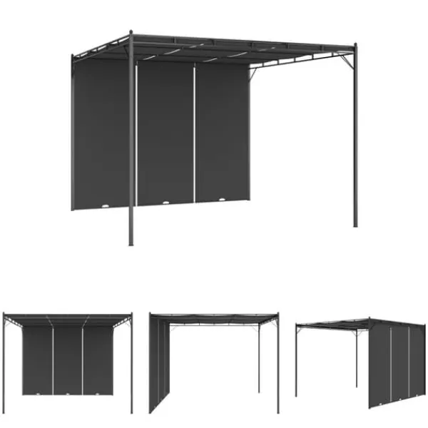 Hot The Living Store Trädgårdspaviljong med draperier 3x3x2,25 m antracit - Partytält & paviljoner Valvbågar, Spaljéer, Bersåer & Pergolor