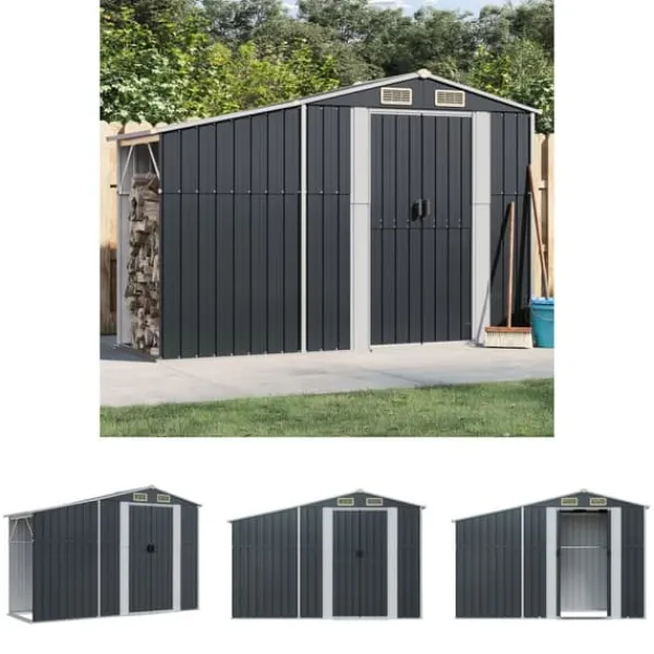 Hot The Living Store Trädgårdsskjul antracit 277x93x179 cm galvaniserat stål - Förråd & Redskapsbodar Skjul, Garage & Carports