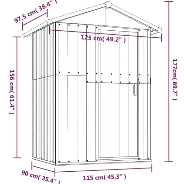 Outlet The Living Store Trädgårdsskjul antracit 126x97,5x177 cm galvaniserat stål - Förråd & Redskapsbodar Skjul, Garage & Carports