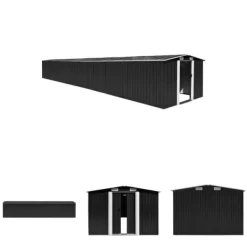 New The Living Store Trädgårdsskjul antracit 257x990x181 cm galvaniserat stål - Förråd & Redskapsbodar Skjul, Garage & Carports
