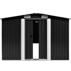 New The Living Store Trädgårdsskjul antracit 257x990x181 cm galvaniserat stål - Förråd & Redskapsbodar Skjul, Garage & Carports