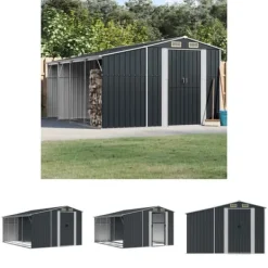 New The Living Store Trädgårdsskjul antracit 277x365,5x179 cm galvaniserat stål - Förråd & Redskapsbodar Skjul, Garage & Carports