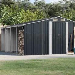 New The Living Store Trädgårdsskjul antracit 277x365,5x179 cm galvaniserat stål - Förråd & Redskapsbodar Skjul, Garage & Carports