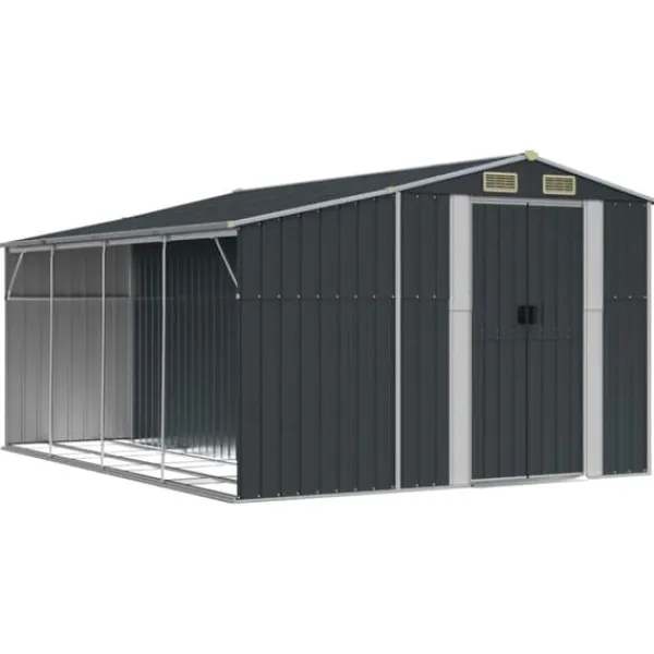 New The Living Store Trädgårdsskjul antracit 277x365,5x179 cm galvaniserat stål - Förråd & Redskapsbodar Skjul, Garage & Carports