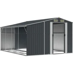 New The Living Store Trädgårdsskjul antracit 277x365,5x179 cm galvaniserat stål - Förråd & Redskapsbodar Skjul, Garage & Carports