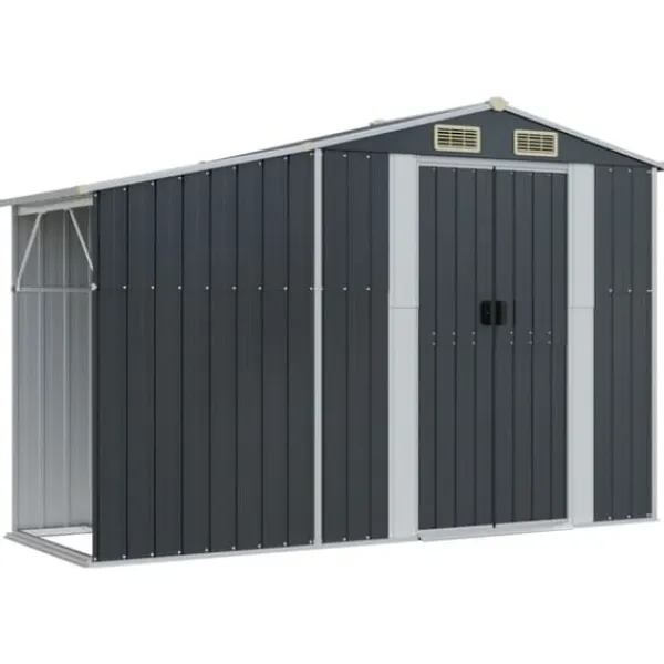 New The Living Store Trädgårdsskjul antracit 277x365,5x179 cm galvaniserat stål - Förråd & Redskapsbodar Skjul, Garage & Carports