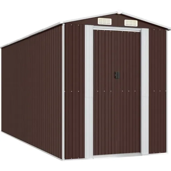 The Living Store Trädgårdsskjul mörkbrun 192x440x223 cm galvaniserat stål - Förråd & Redskapsbodar