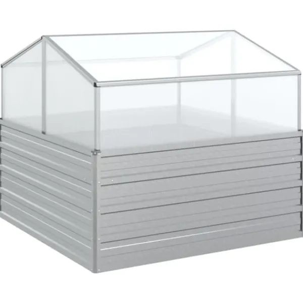 The Living Store Upphöjd odlingslåda med växthus 100x100x85 cm silver - Krukor & odlingslådor Växthus
