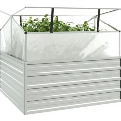 The Living Store Upphöjd odlingslåda med växthus 100x100x85 cm silver - Krukor & odlingslådor Växthus