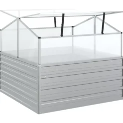 The Living Store Upphöjd odlingslåda med växthus 100x100x85 cm silver - Krukor & odlingslådor Växthus