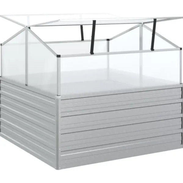 The Living Store Upphöjd odlingslåda med växthus 100x100x85 cm silver - Krukor & odlingslådor Växthus