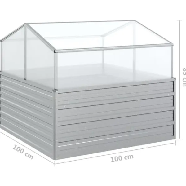 The Living Store Upphöjd odlingslåda med växthus 100x100x85 cm silver - Krukor & odlingslådor Växthus