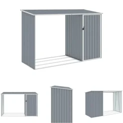 New The Living Store Vedskjul grå 245x98x159 cm galvaniserat stål - Förråd & Redskapsbodar Skjul, Garage & Carports