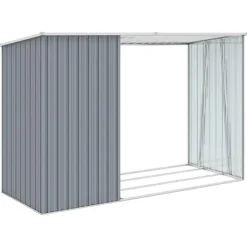 New The Living Store Vedskjul grå 245x98x159 cm galvaniserat stål - Förråd & Redskapsbodar Skjul, Garage & Carports