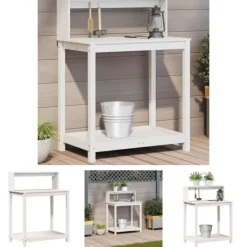 The Living Store Växtbord med hyllor vit 82,5x50x109,5 cm massiv furu - Växtställ