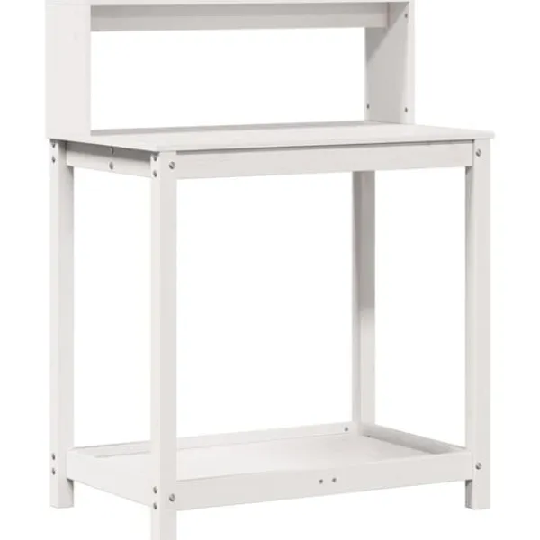 The Living Store Växtbord med hyllor vit 82,5x50x109,5 cm massiv furu - Växtställ