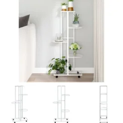 The Living Store Växtställ på hjul 5 hyllor 44x23x100 cm svart järn - Växtställ