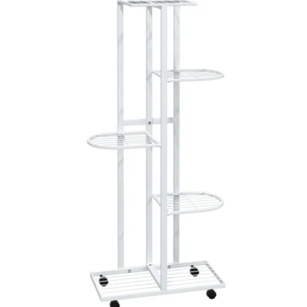The Living Store Växtställ på hjul 5 hyllor 44x23x100 cm svart järn - Växtställ