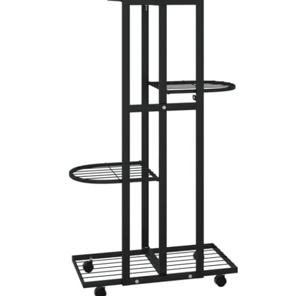 The Living Store Växtställ på hjul 4 hyllor 44x23x80 cm svart järn - Växtställ
