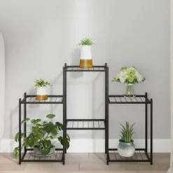 Discount The Living Store Växtställ 83x25x60 cm svart järn - Växtställ Växtställ