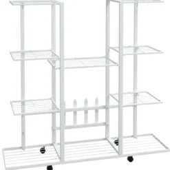 Online The Living Store Växtställ på hjul 94,5x24,5x91,5 cm vit järn - Växtställ Växtställ