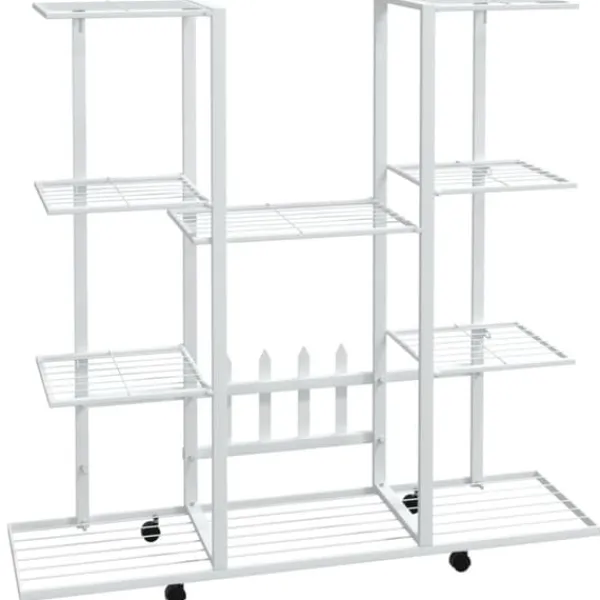 Online The Living Store Växtställ på hjul 94,5x24,5x91,5 cm vit järn - Växtställ Växtställ