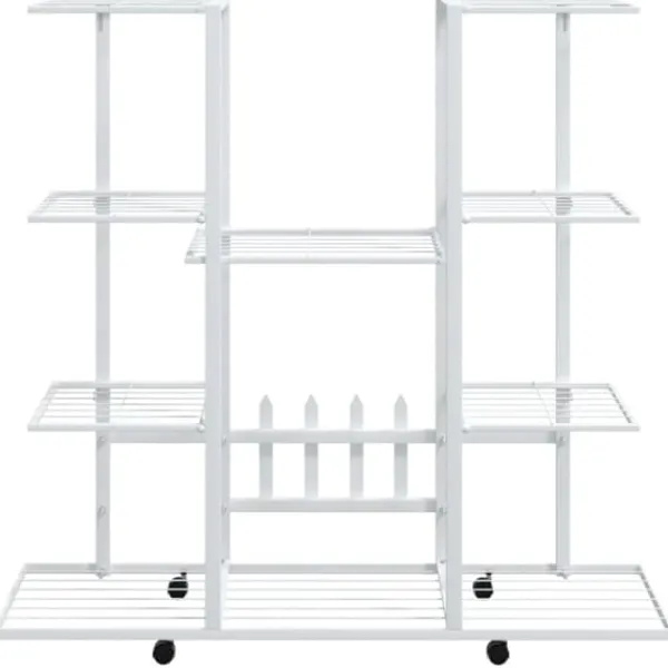 Online The Living Store Växtställ på hjul 94,5x24,5x91,5 cm vit järn - Växtställ Växtställ