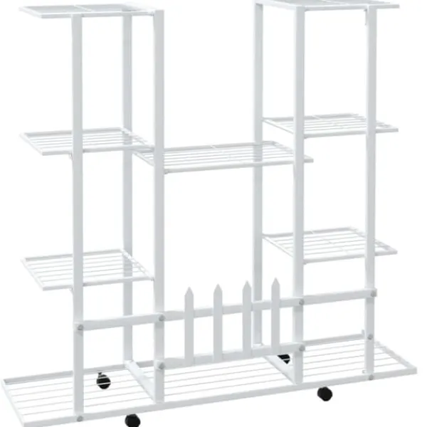 Online The Living Store Växtställ på hjul 94,5x24,5x91,5 cm vit järn - Växtställ Växtställ