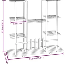 Online The Living Store Växtställ på hjul 94,5x24,5x91,5 cm vit järn - Växtställ Växtställ