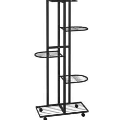 New The Living Store Växtställ på hjul 5 hyllor 44x23x100 cm svart järn - Växtställ Växtställ