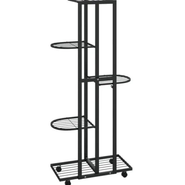 New The Living Store Växtställ på hjul 5 hyllor 44x23x100 cm svart järn - Växtställ Växtställ