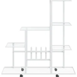 Outlet The Living Store Växtställ på hjul 94,5x25x92,5 cm vit metall - Växtställ Växtställ