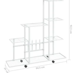 Outlet The Living Store Växtställ på hjul 94,5x25x92,5 cm vit metall - Växtställ Växtställ