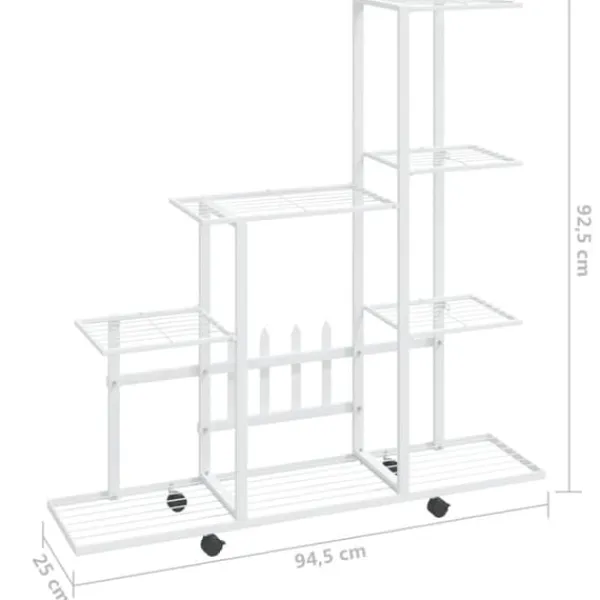 Outlet The Living Store Växtställ på hjul 94,5x25x92,5 cm vit metall - Växtställ Växtställ