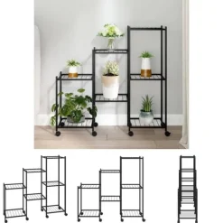 The Living Store Växtställ på hjul 83x25x83,5 cm svart järn - Växtställ