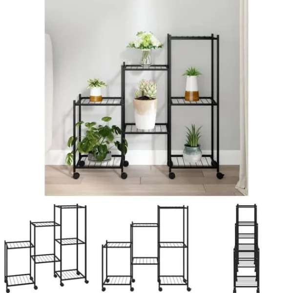The Living Store Växtställ på hjul 83x25x83,5 cm svart järn - Växtställ