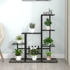 The Living Store Växtställ 94,5x25x88 cm svart metall - Växtställ