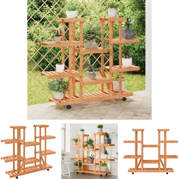 The Living Store Växtställ med hjul 110x25x115 cm massiv furu - Växtställ